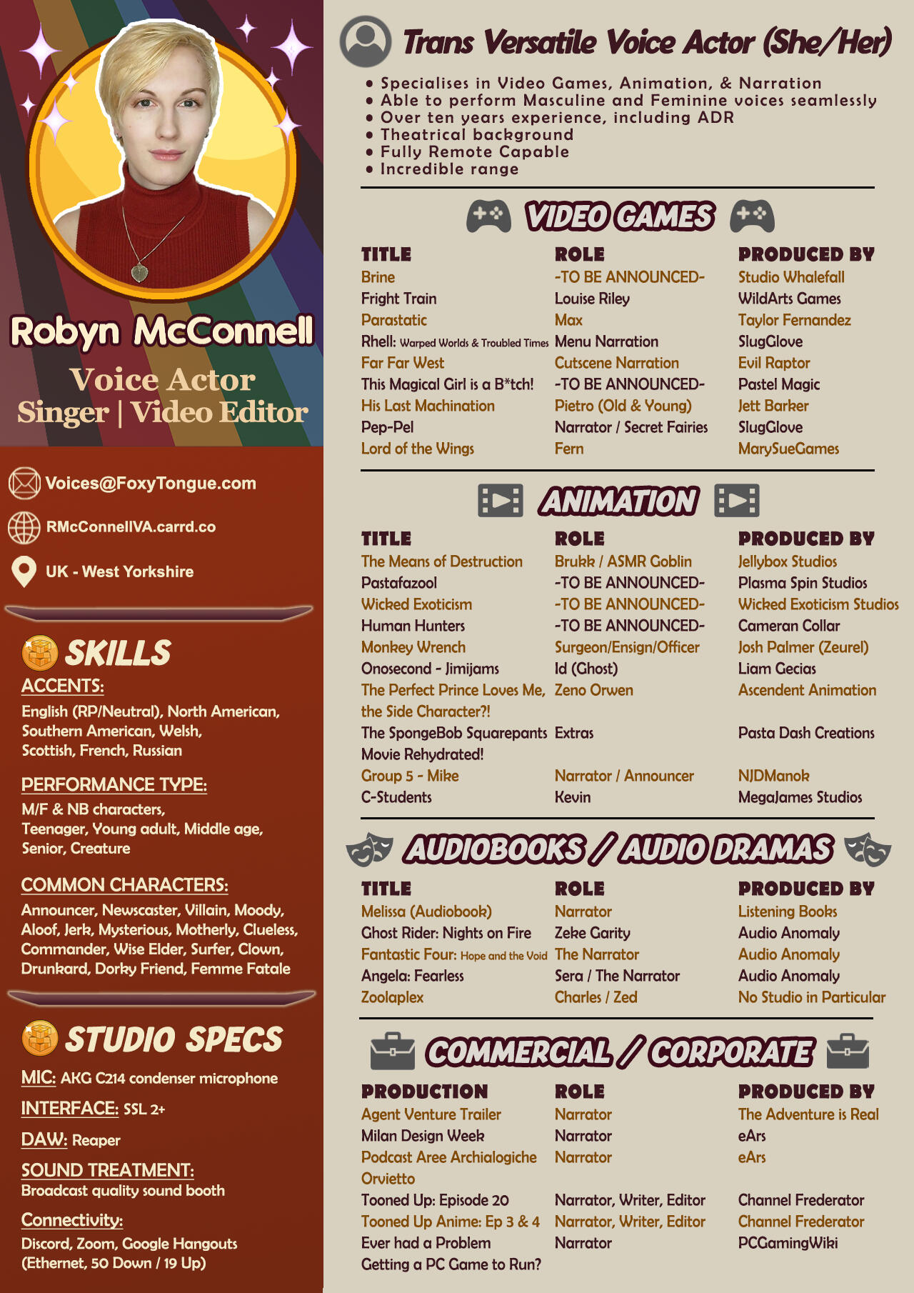 Robyn McConnell Voice Acting CV